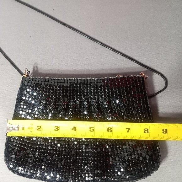 Vintage Black Beaded Evening Shoulder Bag Soft Mesh Classic Cocktail Purse - Picture 9 of 12